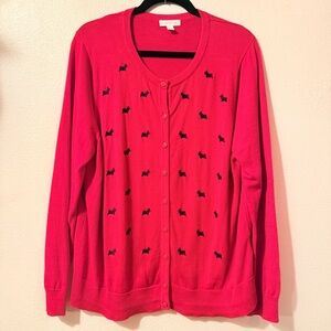 Charter Club Red Cardigan with Dog Motif